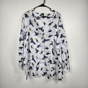Lane Bryant Women's Size 22/24 Long Sleeve Split Neck Bird Hummingbird Pullover